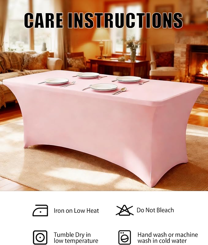 6FT Pink Table Cloth - 2 Pack Fitted Stretch Rectangle Spandex Tablecloth, Washable Table Cover for Party, Picnic, Wedding, Banquet, Birthday and Festival(30" x 72")