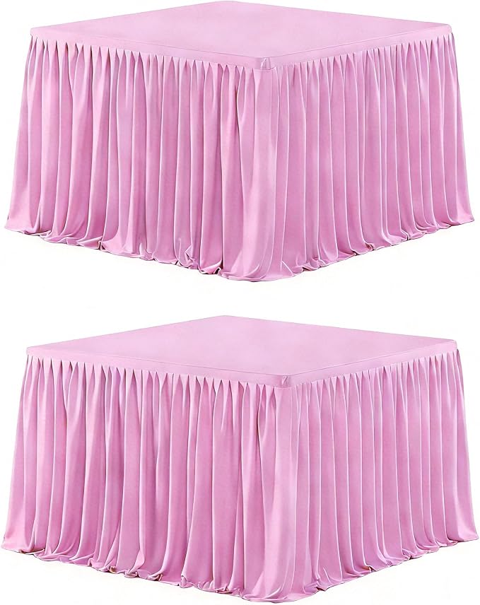 Wish Care 2 Pack Pink Square Table Clothes for 34x34 Inch Tables, Polyester Fitted Tablecloths Stretch Table Cover for Wedding, Birthday, Parties, Trade Show, Craft Show