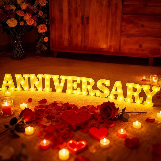 Aurelema 11 Pcs Anniversary Large LED Letter Sign Wedding Birthday Party LED Lights Battery Powered Table Decoration for Party Bedroom Bar Pub Restaurant Tabletop Decoration