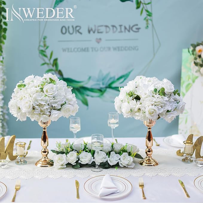 White Flowers Balls for Centerpieces: 2 PCS 15.7" Diam Flower Centerpieces for Tables in Wedding Reception Decorations Arrangement for Party Celebration Planners