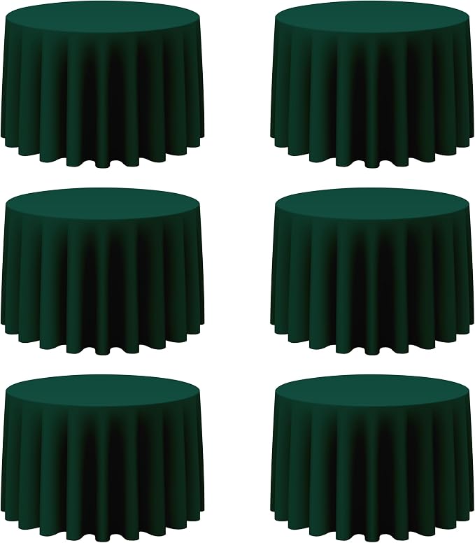 BRILLMAX 6 Pack Hunter Green Round Tablecloths 108 Inch for 48” Tables - 150 GSM Polyester Fabric, Floor Length Drop, Water, Stain & Wrinkle Resistant Cloth Cover for Wedding Reception Banquet Dining