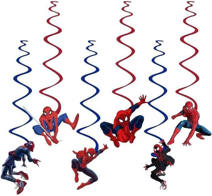 52pcs Spider Birthday Decorations Pack - Cartoon Spider Party Decorations Supplies with Balloons, Banner, Backdrop, Cake/Cupcake Toppers, Hanging Swirls & Tablecloth