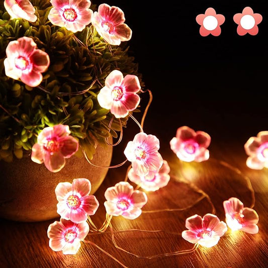 Mudder 1 Pack Cherry Blossom Flower String Lights 13 FT 40 LEDs for Bedroom, Pink Fairy Lights USB and Battery Operated Decorative String Light Indoor Outdoor