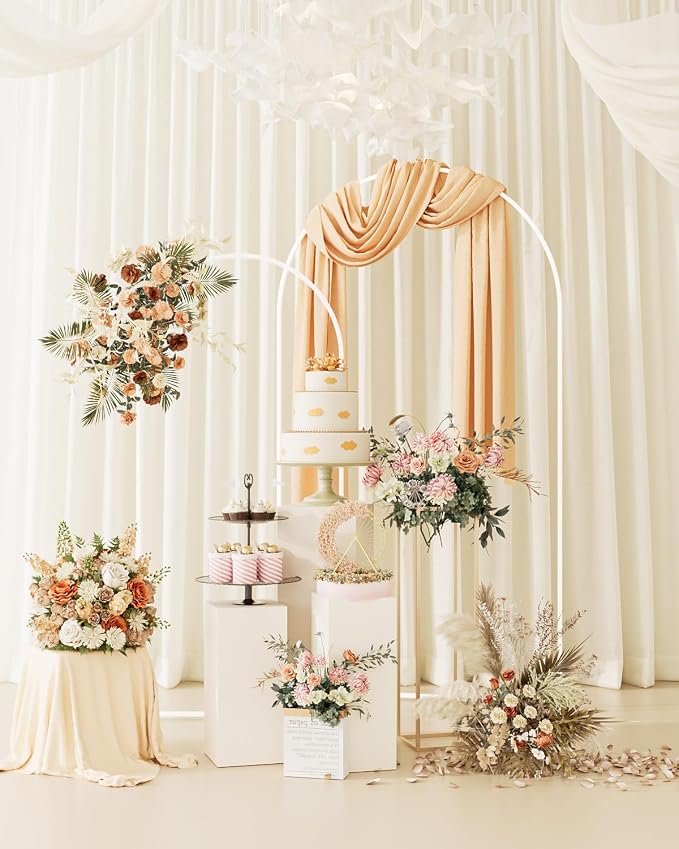 Wedding Arch, Metal Arch Backdrop Stand, Balloon Arch Stand Wedding Frame for Ceremony Decoration (White, 7.2FT, 6FT Arch Backdrop)