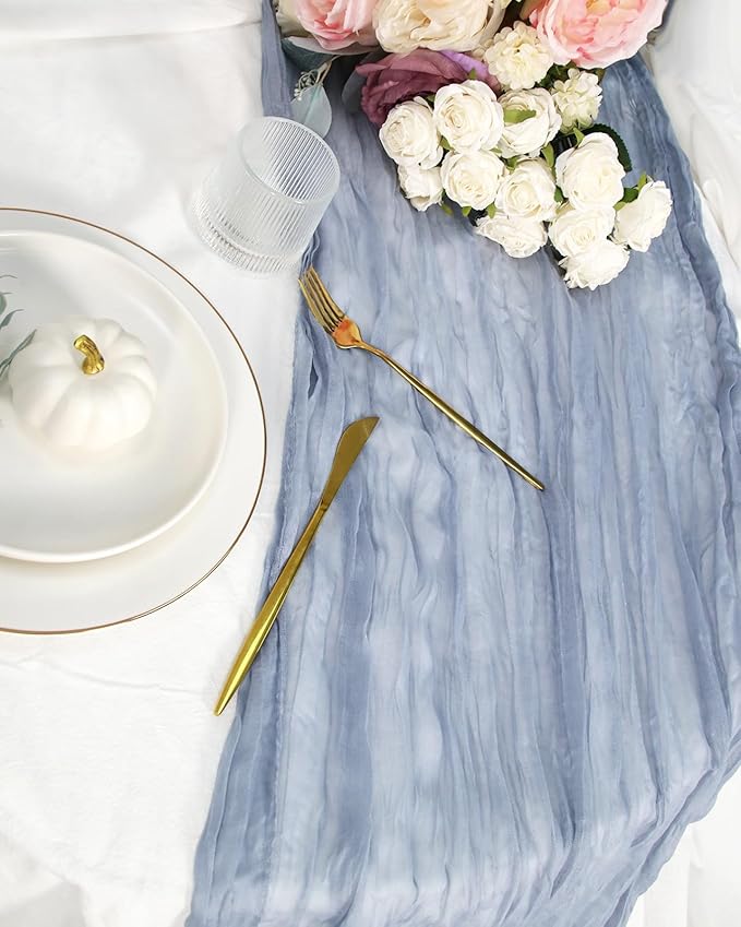 10 Pack 120inch Dusty Blue Cheesecloth Table Runner - 10Ft Long Cotton Gauze Table Runner Set for Weddings Bridal Parties and Baby Showers Decoration- Elegant Baby Blue Table Cloth