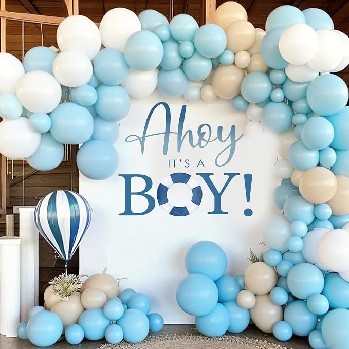 Ahoy It’s A Boy Baby Shower Decorations - Ahoy It’s A Boy Decal Sign for Balloons Arch Backdrop, Nautical First Birthday Decorations for Boys, Sailboat Gender Reveal Sign, 1st Party Supplies for Boys
