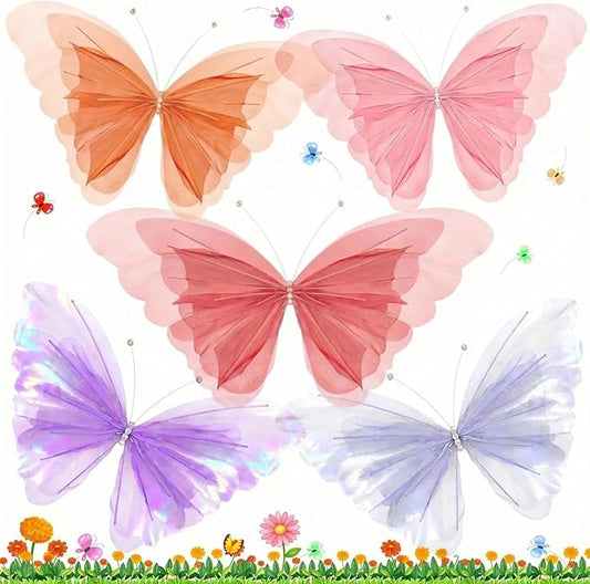 5Pcs Large 3D Butterfly Decorations for Birthday Party, 20.5 Inch Giant Hanging Butterflies, Whimsical Mariposas Decorativas for Baby Shower, Wedding, Nursery Wall & Room Decor