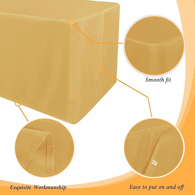 Obstal 2 Pack Table Clothes for 4 Foot Rectangle Tables - Water Resistant Washable Fabric Polyester Rectangle Table Cover Protector for Wedding, Banquet and Trade Shows, 48L x 24W Inches, Gold