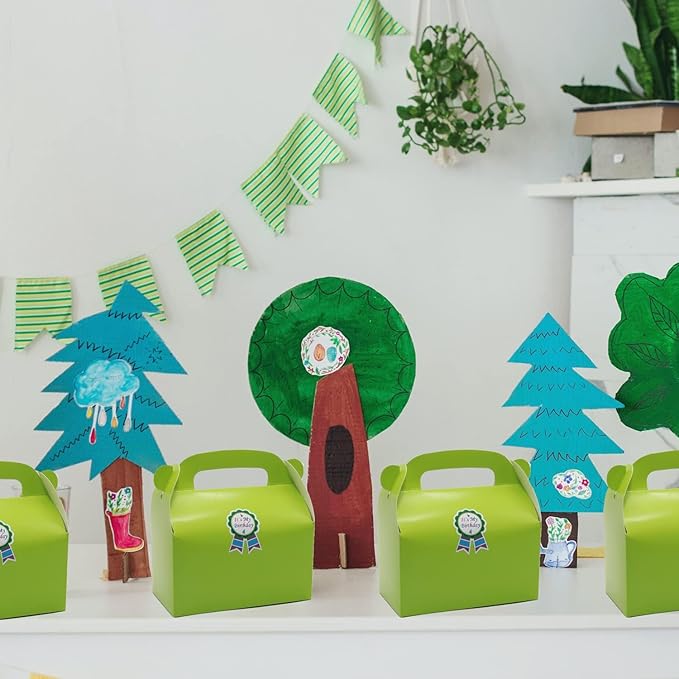30-Pack Green Party Favor Treat Boxes, Goodie Gable Paper Gift Boxes with Handles. Perfect for Gardening/Green Thumbs Party Decoration Supplies and St Patricks Day Gift Giving