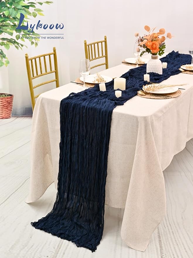 10 Packs Cheesecloth Table Runner Navy Blue, 35x120 inch Dark Blue Rustic Gauze Boho Wedding Table Runner Decoration, Wedding Table Decor Table Cloth for Wedding Party Bridal Shower Table