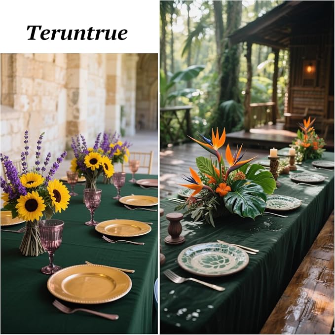 Teruntrue 12 Packs Hunter Green Tablecloths 60x102 inch Rectangle Table Cloth for 6 Foot Rectangle Tables, Washable Polyester Fabric for Wedding Parties Dinner Table Decorative, Hunter Green