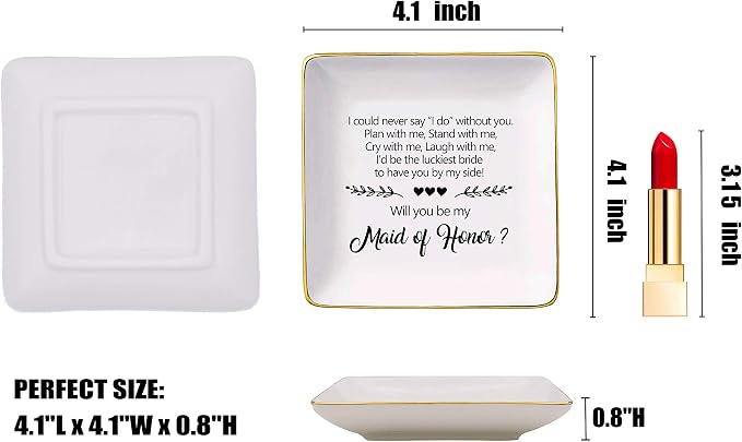 I Could Never Say I Do Without You,Will You Be My Maid Of Honor,Bridesmaid Gift,Bridal Shower Gift,Bachelorette Party ,Gift For Sister Friends Women,Ceramic Jewelry Holder Ring Dish Trinket Box Tray