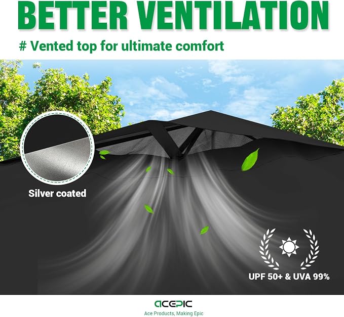 10x10 Pop Up Canopy Tent,300D Silver-Coating Top,Pop Up Canopy Tent Instant Portable Shelter with 1-Button Push and Wheel Carry Bag, 8 Stakes and 4 Upgrade Heavy Duty Canopy Weights (Black)