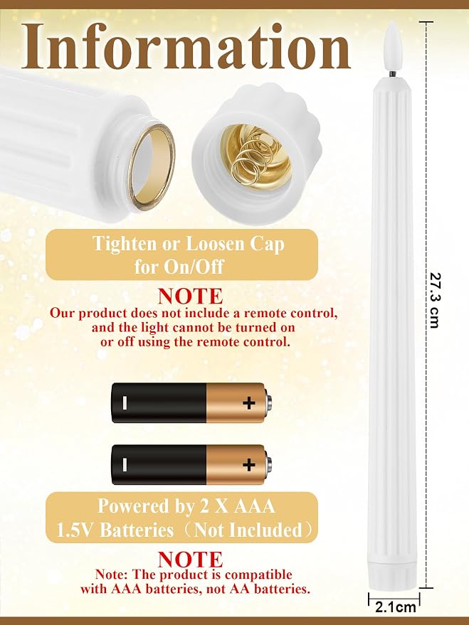 Funtery 48 Pcs Flameless LED Taper Candles Battery Operated Candles Bulk Realistic LED Candlesticks Flickering for Wedding Church Party Home Decor(White,11 Inch,Romantic Style)