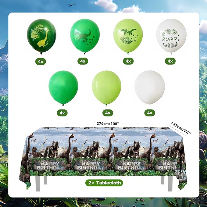 207pcs Dinosaur Party Decorations Plates Napkins Dino World Birthday Supplies Tableware Set Include Plates, Napkins, Cups, Cutlery, Balloon, Banner, Hanging Swirl, Tablecloth for Party Decor Serve 24