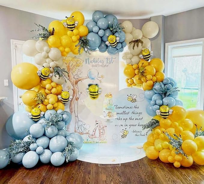 Blue Yellow Balloon Garland Double Stuffed Sand White Balloons Dusty Blue Yellow Cream Balloon Arch Kit for Baby Shower Birthday Gender Reveal Bee Honey Party Decorations