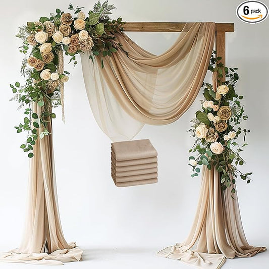 Wokceer Nude 6 Panels 28.7" x 20FT Sheer Fabric Drapes Backdrop Arch Draping Fabric for Wedding Ceremony Birthday Party Bridal Shower Decoration