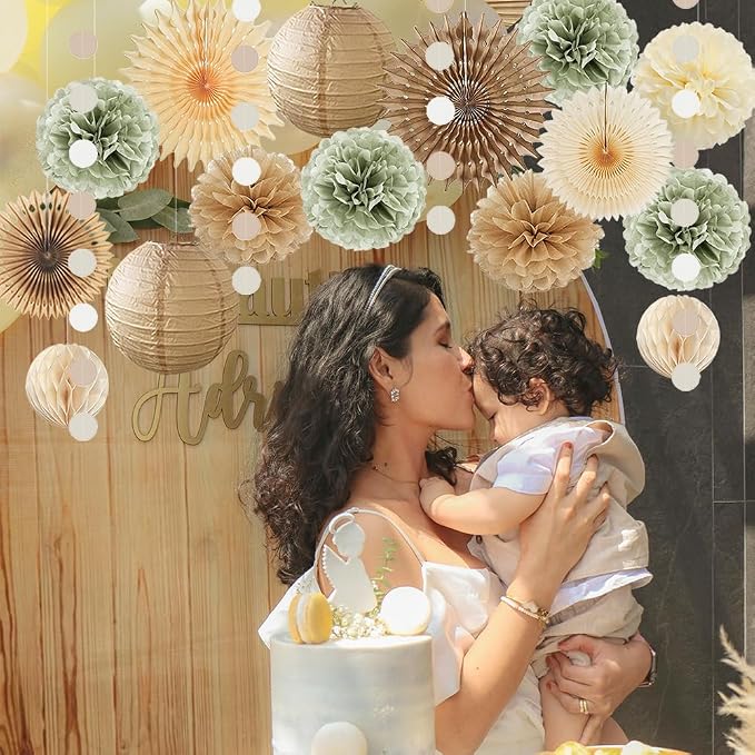 Sage Green and Beige Party Decorations Vintage Baby Shower Boho Bridal Shower Decorations Retro Champagne Gold Beige Sage Green and Brown Party Decorations for Boho Bachelorette Birthday Engagement