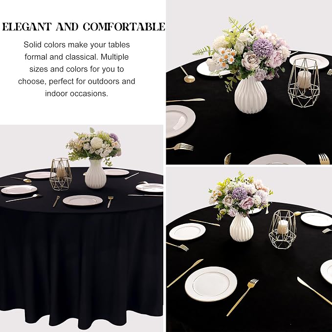 4 Pack Round Tablecloth 120 Inch Black Polyester Washable Fabric Table Covers for Wedding Dining Table Buffet Parties Banquet Decor