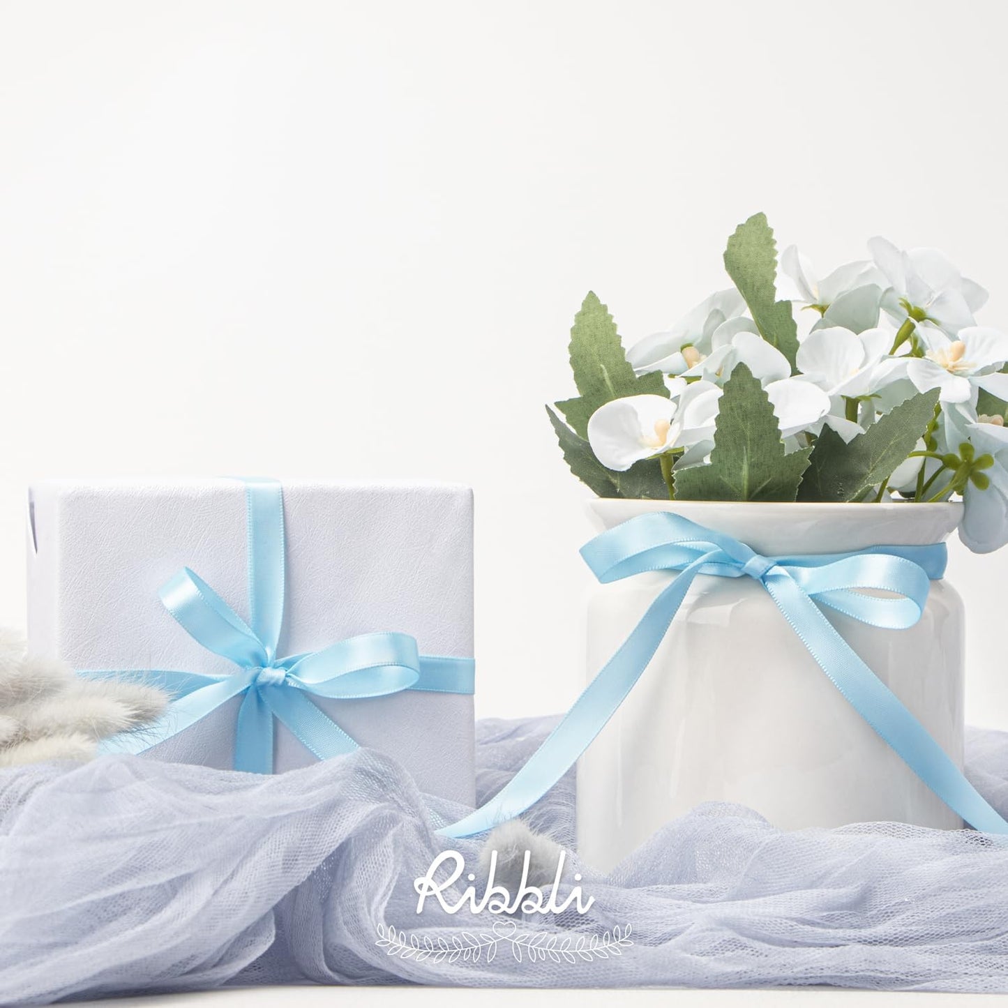 Ribbli Double Faced Light Blue Satin Ribbon,3/8” x Continuous 25 Yards,Use for Bows Bouquet,Gift Wrapping,Floral Arrangement
