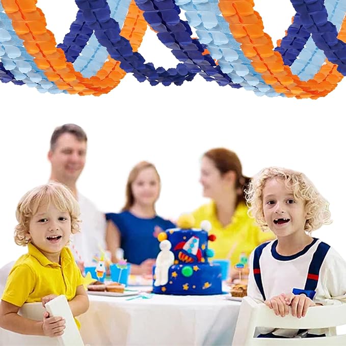 Navy-Dusty Blue Orange Birthday Party-Decorations - 12pcs Streamers-Garland Fathers Day 4-Leaf Clover Paper Banners,Bachelorette Baby Bridal Shower Wedding Graduations Decor Backdrop Ouruola