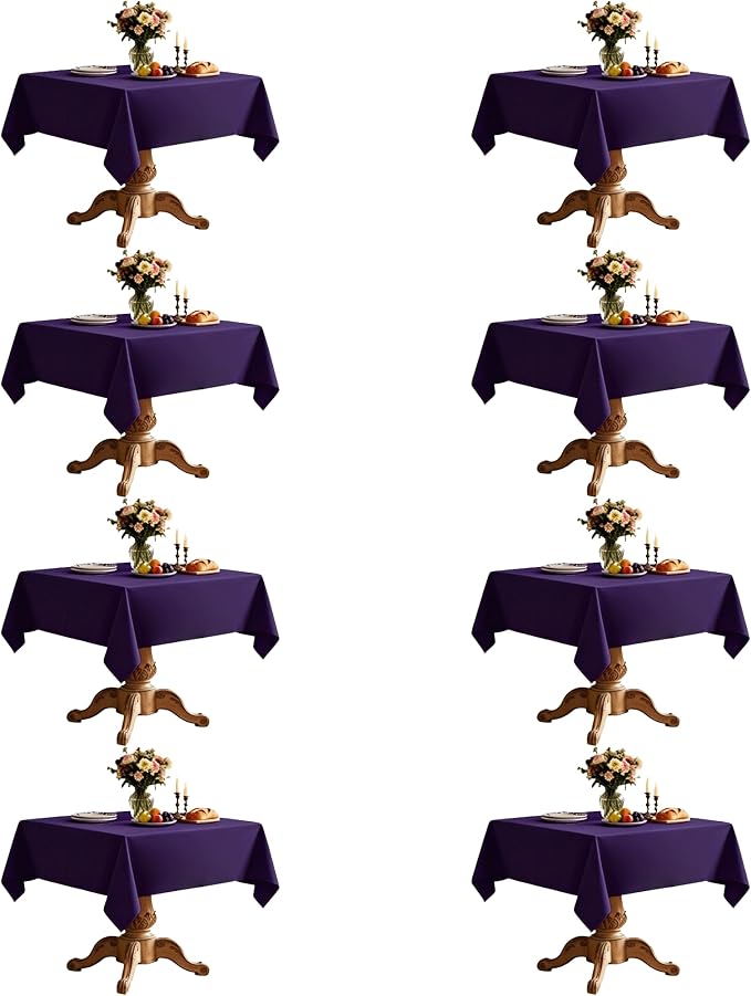 8 Pack Purple Square Tablecloth 54x54 Inch Table Cloth for Square Tables, Wrinkle Resistant Washable Polyester Fabric for Dining Banquet Wedding Party
