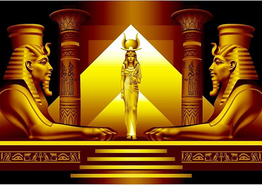 Egyptian Pyramids Sphinx Backdrop Ancient Egyptian Pharaoh Queen Decorations Golden Egypt Palace Stairway Photography Background Egyptian Temple Queen of Egypt Portrait Photo Studio Props 5x4ft