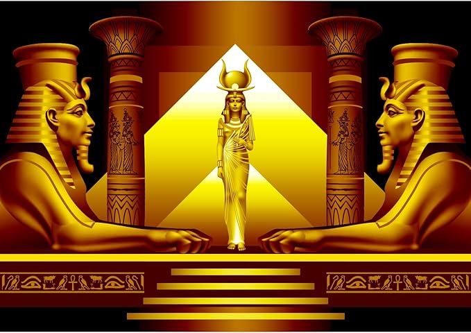 Egyptian Pyramids Sphinx Backdrop Ancient Egyptian Pharaoh Queen Decorations Golden Egypt Palace Stairway Photography Background Egyptian Temple Queen of Egypt Portrait Photo Studio Props 15x10ft