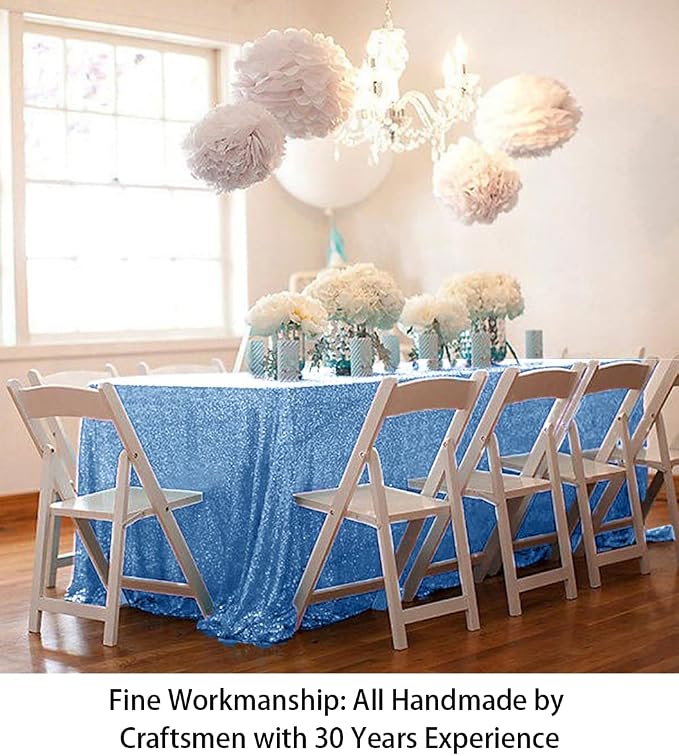 ShiDianYi Baby Blue 60x102-Inch Sequin Rectangular Tablecloth Bridal Dress Table Cloth Baby Blue Glitter Tablecloth Sequin Table Overlay for Wedding Party Birthday Decor