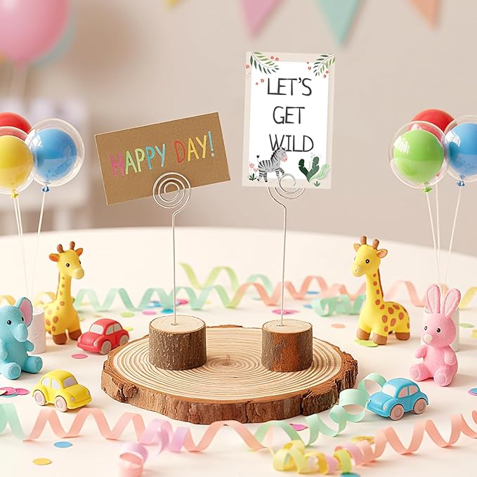 Amyhill Wedding Table Centerpieces 12 Wood Slices 24 Wood Place Card Holders 60 Kraft Place Cards Natural Wooden Table Number Holders Rustic Food Labels Sign Name Card Picture Holder with Swirl Wire