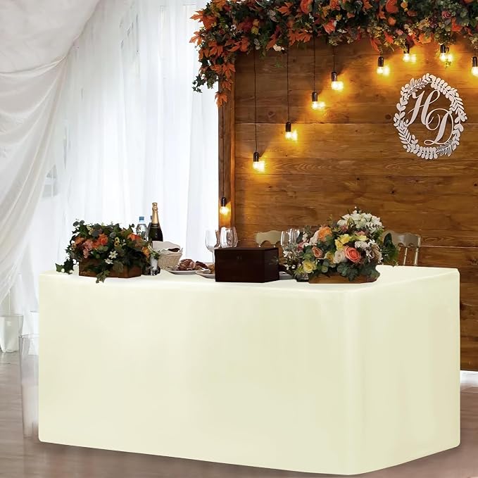 HolidayIdeas Fitted Table Covers for 6 Foot Tables - 72 x 30 Inch - 2 Pack Rectangle Beige Table Clothes Fabric Tablecloth for Folding Table, Parties, Holiday Dinner, Wedding, Trade Show