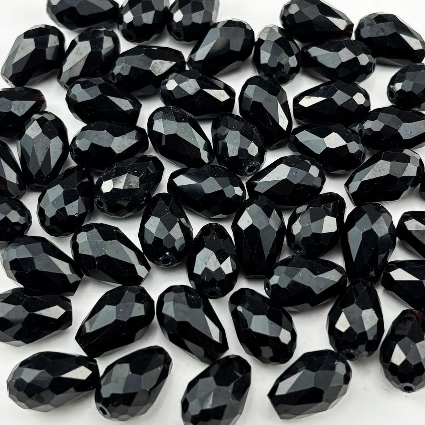 100pcs 8x12mm Teardrop Crystal Glass Beads for Jewelry Making, Faceted Vertical Hole Teardrop Glass Spacer Beads for Wind Chimes Bracelet Earring Necklace DIY Craft(Black)