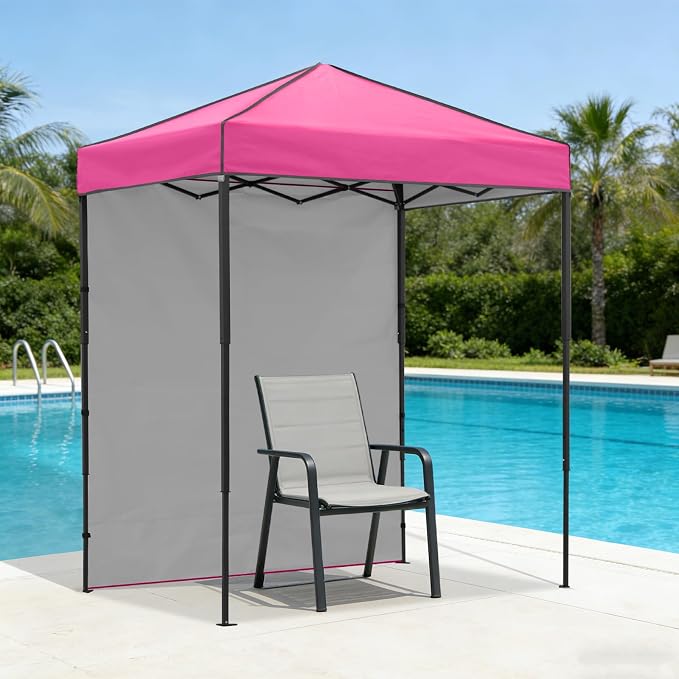 6x4 Pop Up Canopy Tent with One Wall Panel, Instant Portable Beach Canopy, Outdoor Tent with Carry Bag for Camping, Sports, Tailgating, Events, Pink