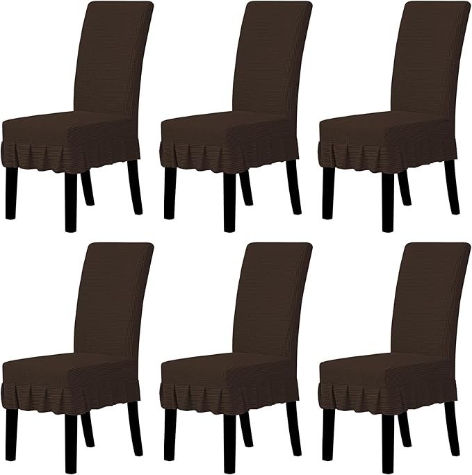 Easy-Going Dining Chair Covers Stretch Parsons Chair Slipcover with Skirt Chair Covers for Dining Room Restaurant Banquet (6 PCS, Chocolate)