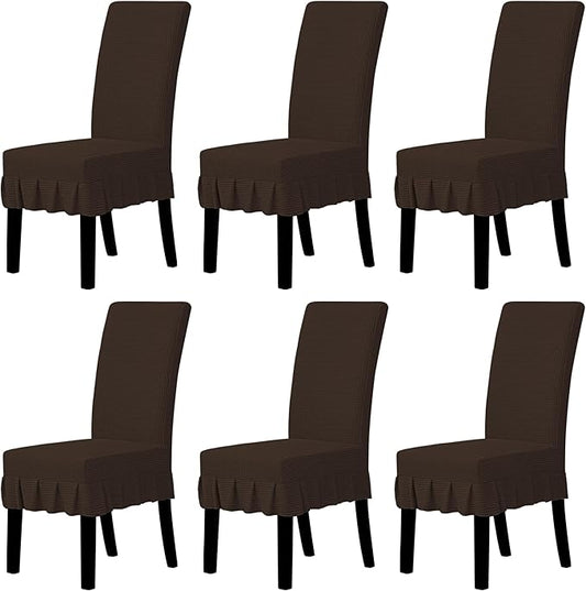 Easy-Going Dining Chair Covers Stretch Parsons Chair Slipcover with Skirt Chair Covers for Dining Room Restaurant Banquet (6 PCS, Chocolate)