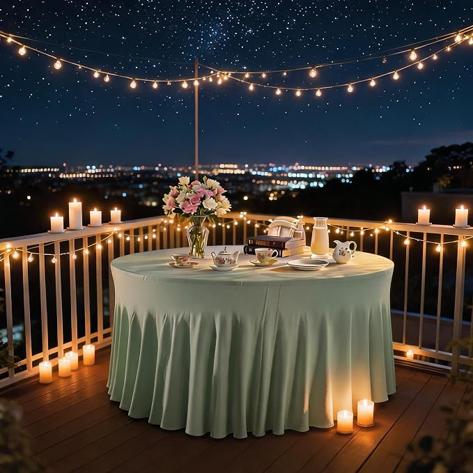 10 Pack Ivory Green Round Spandex Tablecloths for 60in Tables, 120 Inch Stretch Fitted Table Skirts, Wrinkle-Free Washable Polyester Covers for Wedding, Banquet & Party