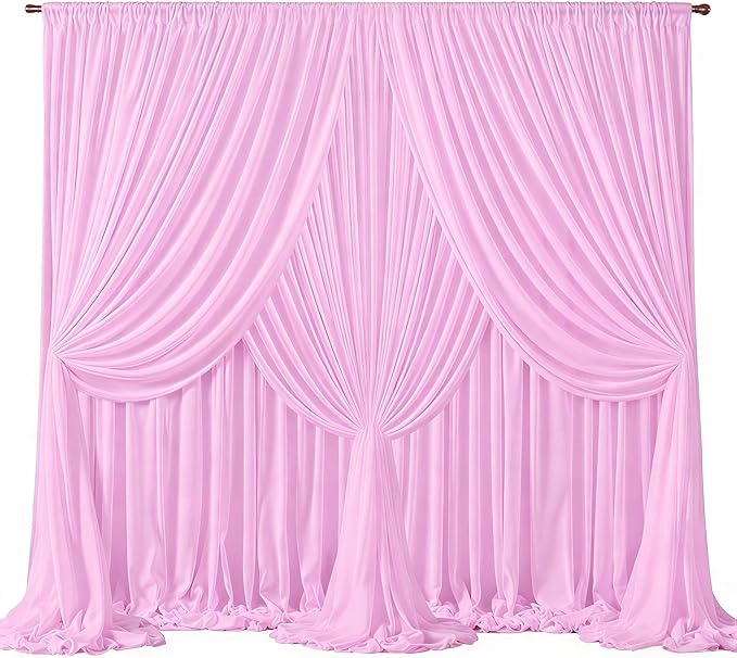 30ft x 10ft Pink Backdrop Curtains, Wrinkle-Free Sheer Chiffon Fabric Photo Backdrop Drapes for Wedding Arch Party Ceremony Stage Photography Decorations