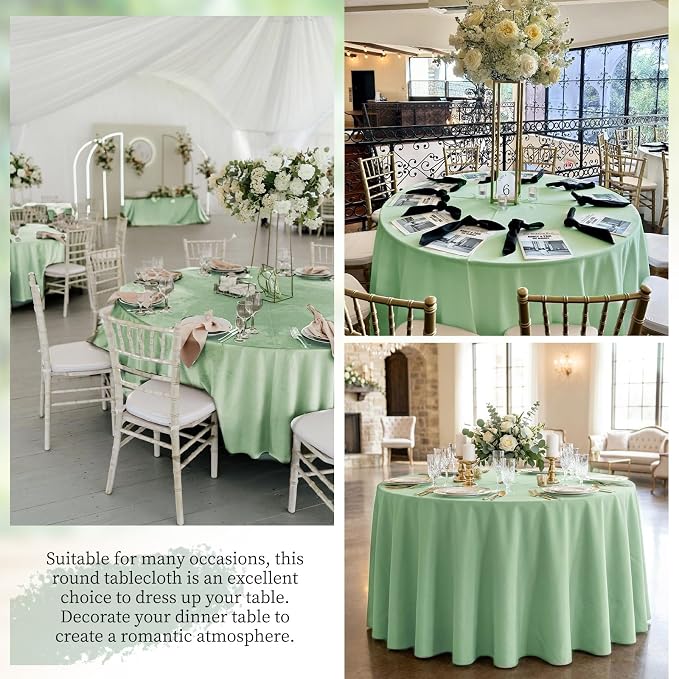 10 Pack Sage Green Round Tablecloth 90 Inch, Waterproof Polyester Fabric Table Cloth for Round Tables, Stain Wrinkle Resistant Tablecloths Washable Table Cover for Wedding Dining Party Banquet