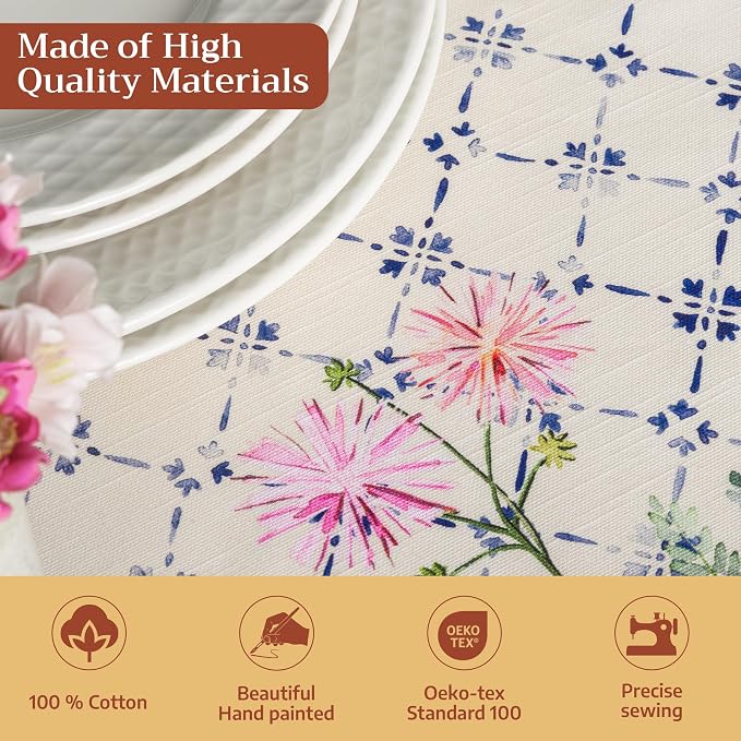 Maison d' Hermine Table Cloth Round Table 100% Cotton 69 Round Inches Tablecloth Reusable Decorative for Dining Kitchen Room Farmhouse Party Home Hotel Restaurant Spring Summer - Faience