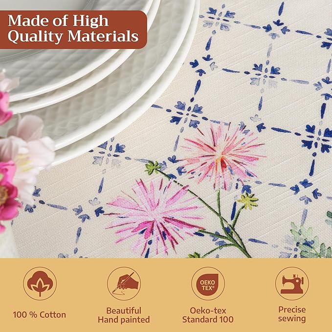 Maison d' Hermine Table Cloth Rectangle Table 100% Cotton 70 x 140 Inches Tablecloth Reusable Decorative for Dining Kitchen Room Farmhouse Party Home Hotel Restaurant Spring Summer - Faience