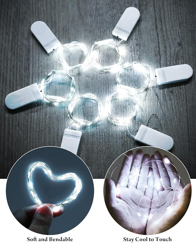 Riakrum 50 Pack 10 ft 30 LED Fairy Lights Battery Operated, Christmas Tiny String Lights Bulk Starry Light Waterproof for Mason Jars Wedding Party Christmas Centerpiece Table Decor, White