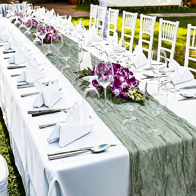 LemonRoad 1 Pcs 20ft Cheesecloth Table Runners Extra Long Boho Rustic Gauze Fabric Cheese Cloth Runner for Wedding Decorations Baby Shower Party Supplies Boho Table Bridal Shower Decor (Sage Green)