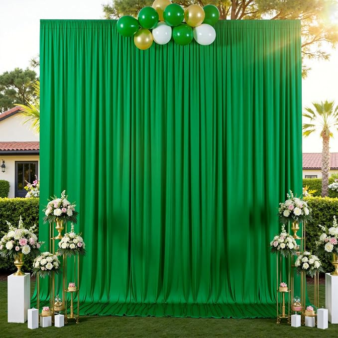 30 ft x 10ft Wrinkle Free Green Backdrop Curtain for Parties, 6 Panels 5x10ft Silky Polyester Green Backdrop Drapes Photo Back Drop Cloth for Wedding Birthday Baby Shower Photography Background