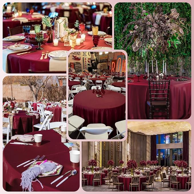 Pesonlook 12 Pack Round Tablecloth Burgundy Polyester 120 Inch Washable Fabric Round Table Cover Burgundy Tablecloth for Wedding/Party/Banquet/Dining/Buffet Table
