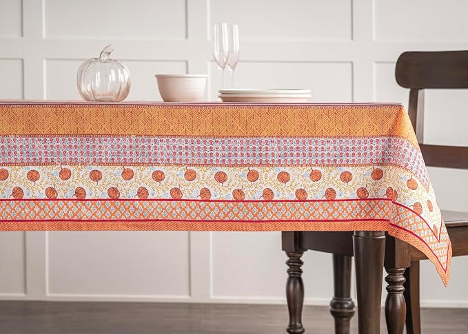 Maison d' Hermine Table Cloth Rectangle Table 100% Cotton 70 x 140 Inches Fall Tablecloth Reusable Everyday Use for Thanksgiving Christmas Decorations Dining Farmhouse Party (Harvest Festival)