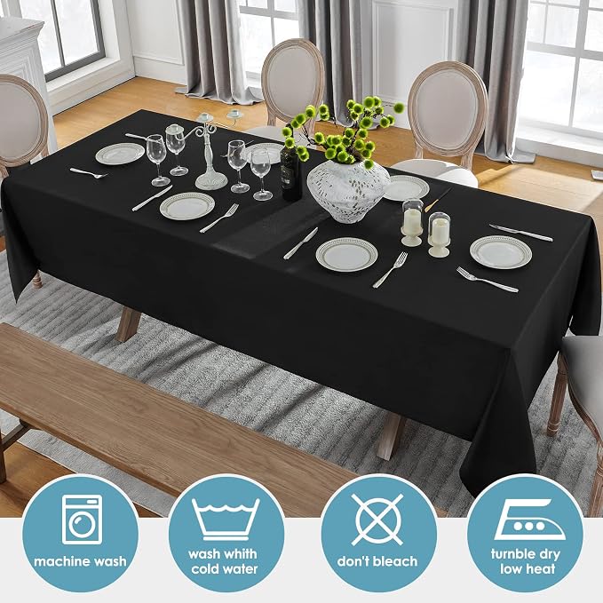 VidaFete 1 Pack Tablecloth 60 * 120inch Rectangle Table Cloth Polyester, Stain Wrinkle Resistant Polyester Dining Table Cover for Kitchen Dinning Party Wedding Tabletop Buffet Decoration(Black)