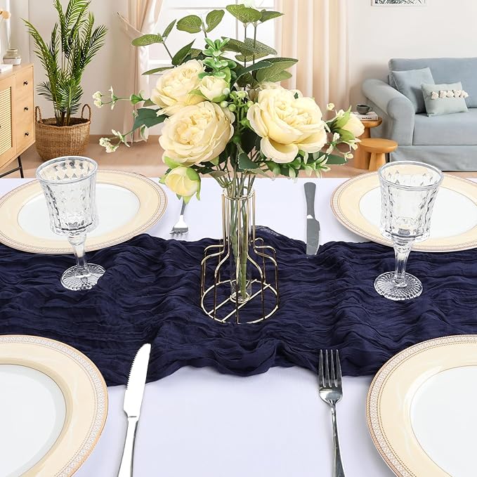 6 Pack 10FT Navy Blue Cheesecloth Table Runner 120 Inch Long Gauze Rustic Boho Spring Cheese Cloth Table Runner Sheer Fabric Decorations for Holiday Party Wedding Banquet Bridal Baby Shower Décor