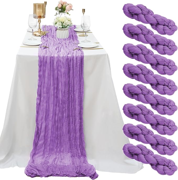 8 Pack Purple Cheesecloth Table Runner 10Ft Gauze Cheese Cloth Table Runner 35x120 Inch Romantic Boho Table Runners for Wedding Anniversary Bridal Baby Shower Birthday Party Banquet Event Table Decor