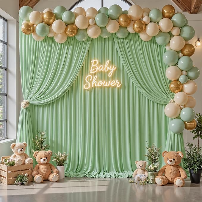 10 x 10ft Sage Green Backdrop Curtains, Light Green Wrinkle Free Draping Fabric Wedding Birthday Baby Bridal Shower Graduation Party Drapes for Backdrop Photography Photo Booth Background Decoration