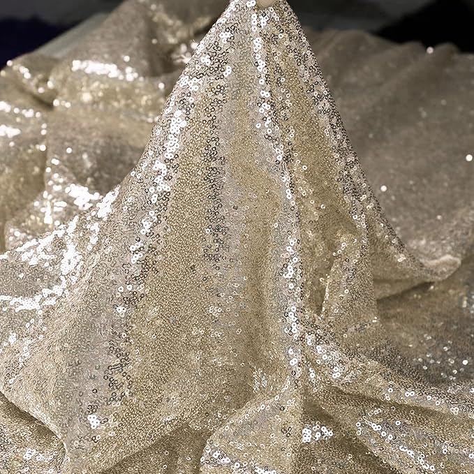 132 Inch Round Champagne Sequin Tablecloth, Metallic Large Glitter Sparkle Table Cloth for Dining Banquet Table, Sequin Table Linen for Wedding Bridal Shower Party Decorations